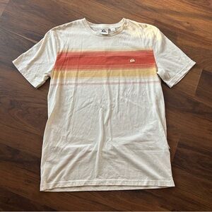 Quiksilver Men's Cream T-Shirt with orange and Yellow Stripes